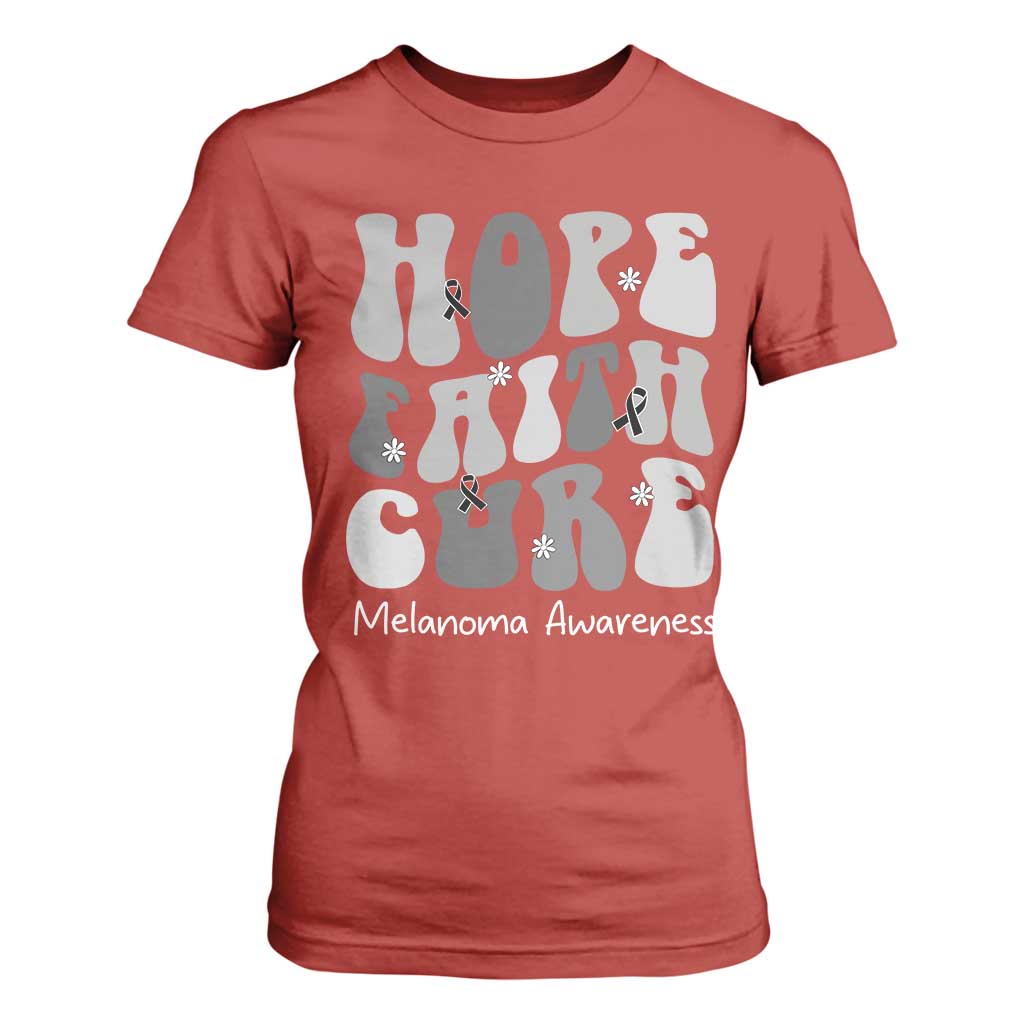 Faith Hope Cure Melanoma Awareness T Shirt For Women Skin Cancer Fighter TS12 Red Print Your Wear