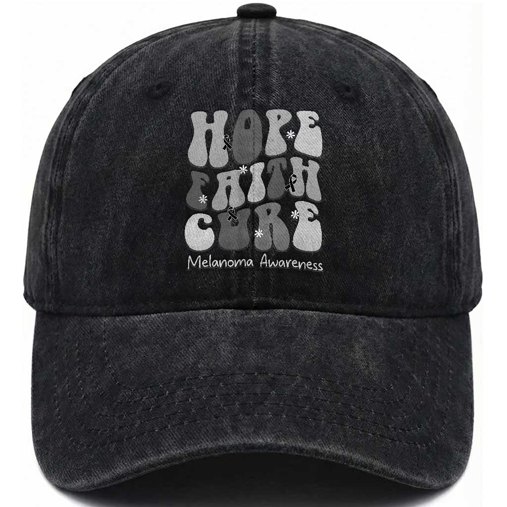 Faith Hope Cure Melanoma Awareness Washed Cotton Baseball Cap Skin Cancer Fighter TS12 Print Your Wear