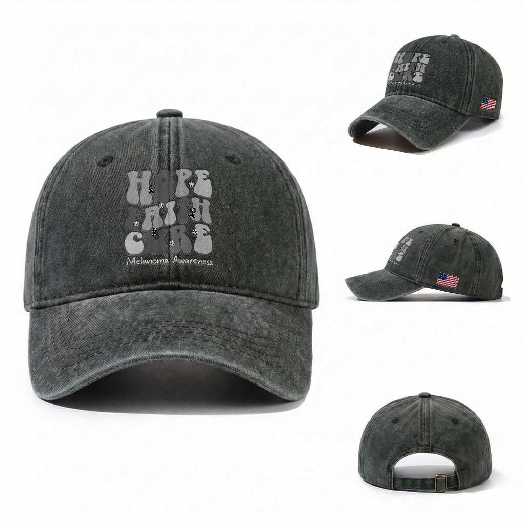Faith Hope Cure Melanoma Awareness Washed Cotton Baseball Cap Skin Cancer Fighter TS12 Washed Cap Universal Fit Dark Green Print Your Wear