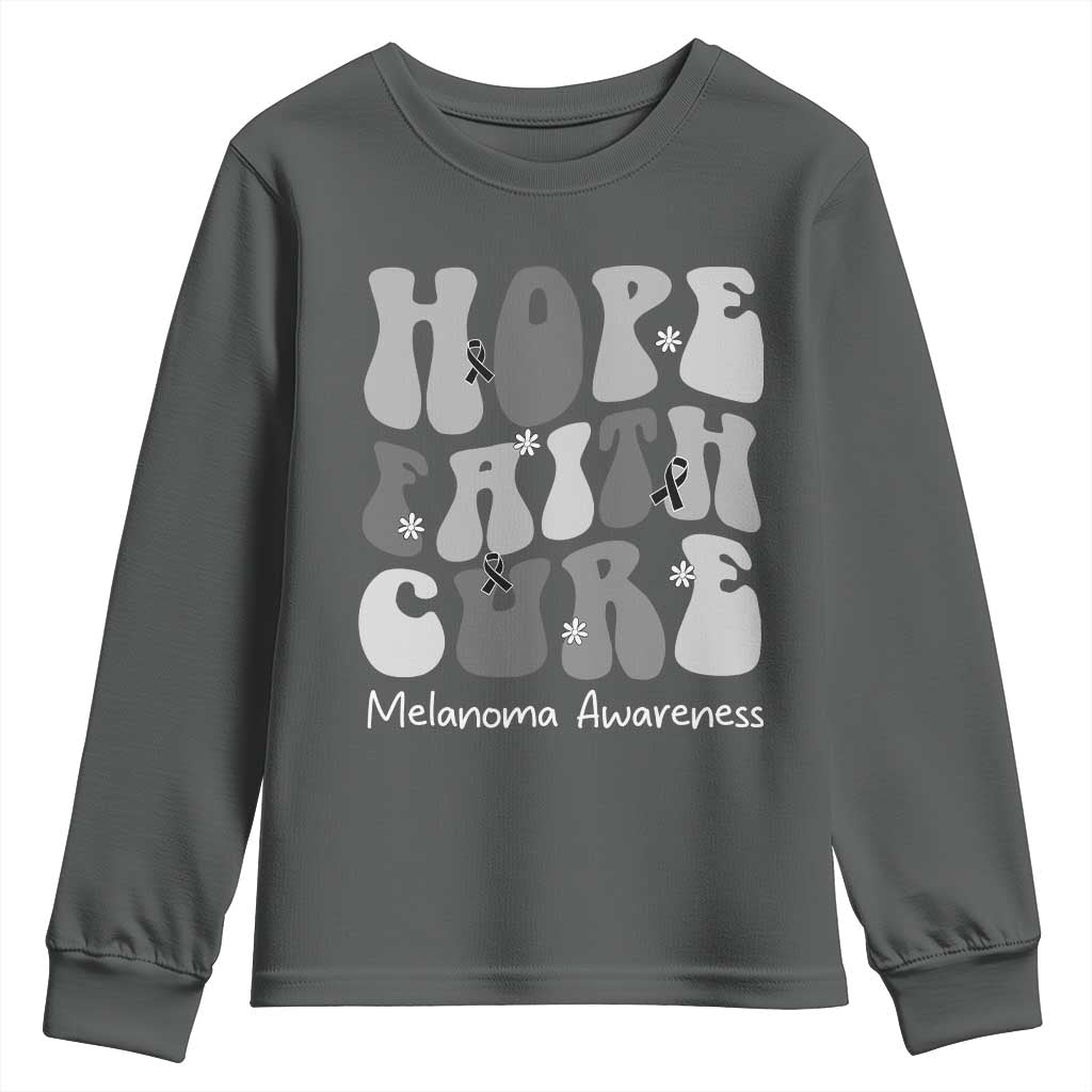 Faith Hope Cure Melanoma Awareness Youth Sweatshirt Skin Cancer Fighter TS12 Dark Heather Print Your Wear