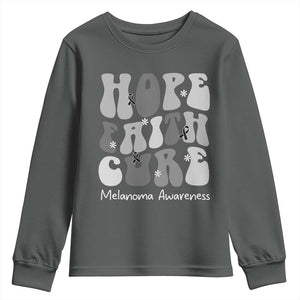 Faith Hope Cure Melanoma Awareness Youth Sweatshirt Skin Cancer Fighter TS12 Dark Heather Print Your Wear