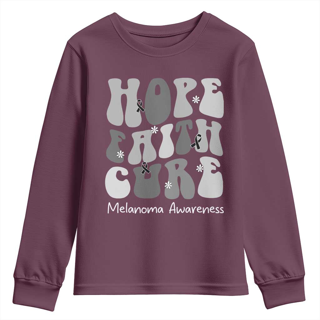 Faith Hope Cure Melanoma Awareness Youth Sweatshirt Skin Cancer Fighter TS12 Maroon Print Your Wear