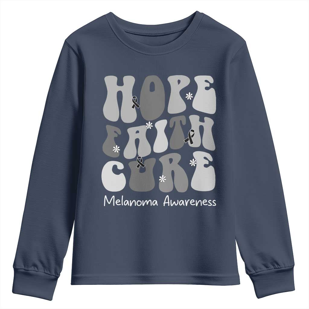 Faith Hope Cure Melanoma Awareness Youth Sweatshirt Skin Cancer Fighter TS12 Navy Print Your Wear