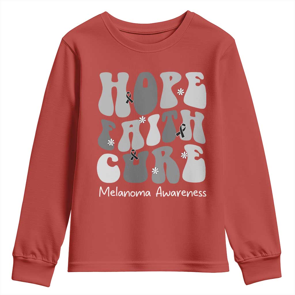 Faith Hope Cure Melanoma Awareness Youth Sweatshirt Skin Cancer Fighter TS12 Red Print Your Wear