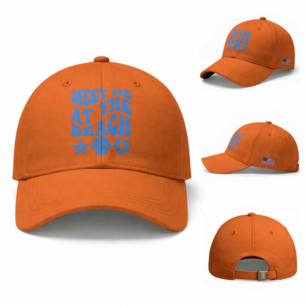 Meet Me At The Beach Baseball Cap Tropical Summer Vacation Graphic TS12 Baseball Cap Universal Fit Orange Print Your Wear