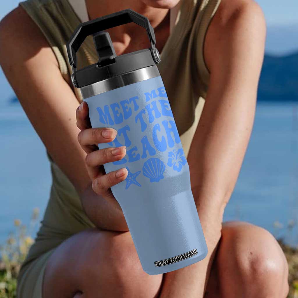 Meet Me At The Beach Flip Straw Tumbler Tropical Summer Vacation Graphic TS12 One Size: 30 oz Light Blue Print Your Wear