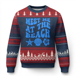 Meet Me At The Beach Ugly Christmas Sweater Tropical Summer Vacation Graphic TS12 Navy Red Print Your Wear