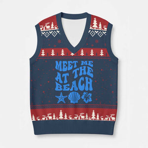Meet Me At The Beach V-Neck Knit Sweater Vest Tropical Summer Vacation Graphic TS12 Navy Red Print Your Wear