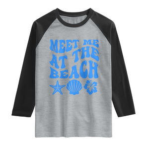 Meet Me At The Beach Raglan Shirt Tropical Summer Vacation Graphic TS12 Heather Gray Black Print Your Wear