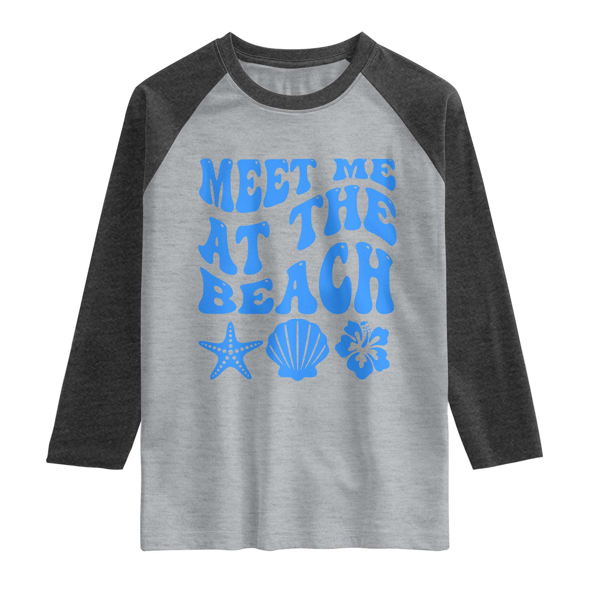 Meet Me At The Beach Raglan Shirt Tropical Summer Vacation Graphic TS12 Heather Gray Heather Charcoal Print Your Wear