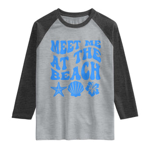 Meet Me At The Beach Raglan Shirt Tropical Summer Vacation Graphic TS12 Heather Gray Heather Charcoal Print Your Wear