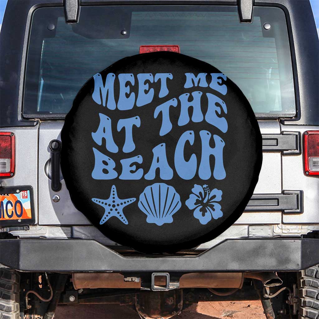 Meet Me At The Beach Spare Tire Cover Tropical Summer Vacation Graphic TS12 No hole Black Print Your Wear