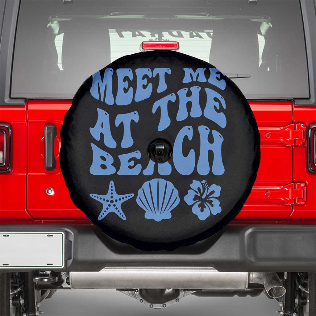 Meet Me At The Beach Spare Tire Cover Tropical Summer Vacation Graphic TS12 Black Print Your Wear