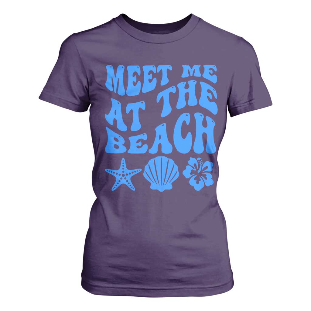 Meet Me At The Beach T Shirt For Women Tropical Summer Vacation Graphic TS12 Purple Print Your Wear