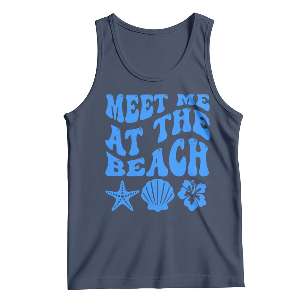 Meet Me At The Beach Tank Top Tropical Summer Vacation Graphic TS12 Navy Print Your Wear