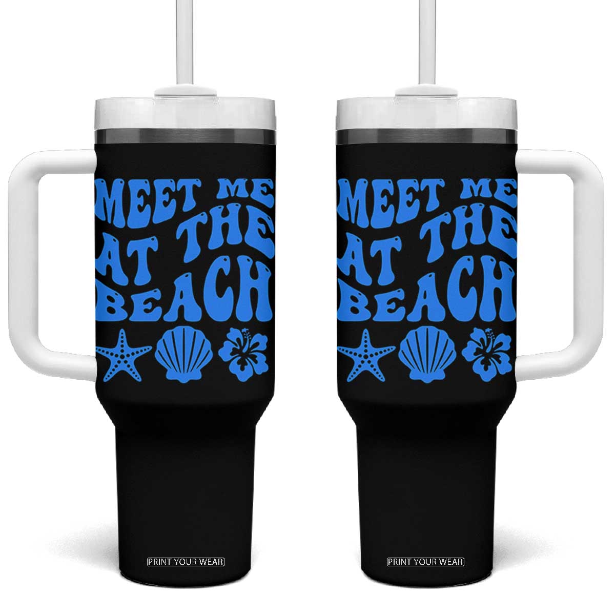 Meet Me At The Beach Tumbler With Handle Tropical Summer Vacation Graphic TS12 One Size: 40 oz Black Print Your Wear