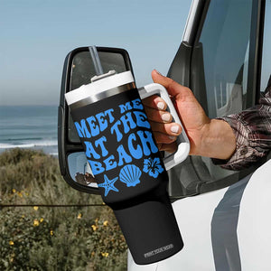 Meet Me At The Beach Tumbler With Handle Tropical Summer Vacation Graphic