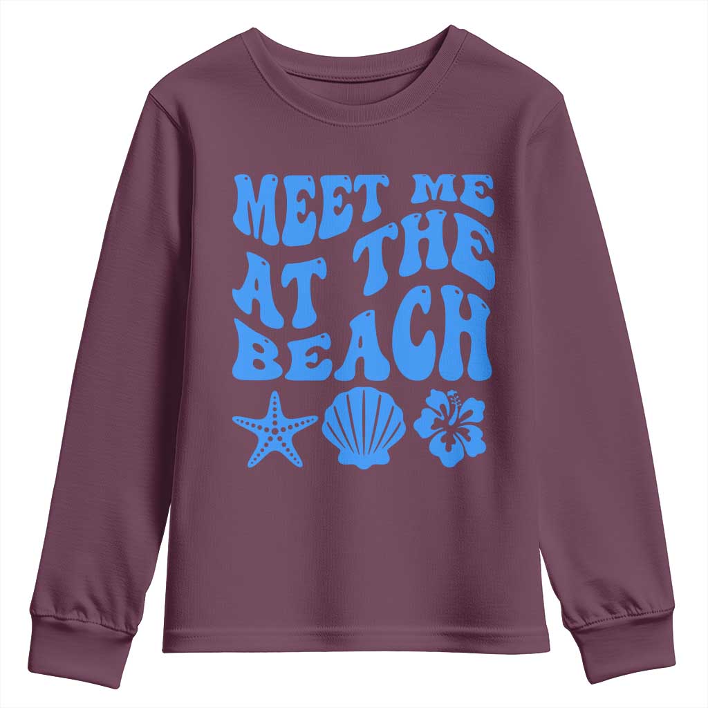 Meet Me At The Beach Youth Sweatshirt Tropical Summer Vacation Graphic TS12 Maroon Print Your Wear