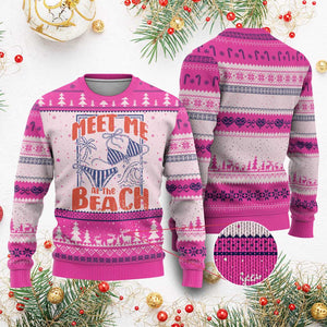 Meet Me At The Beach Ugly Christmas Sweater Summer Girls Trip Bikini Lover Gift TS12 Hot Pink Print Your Wear