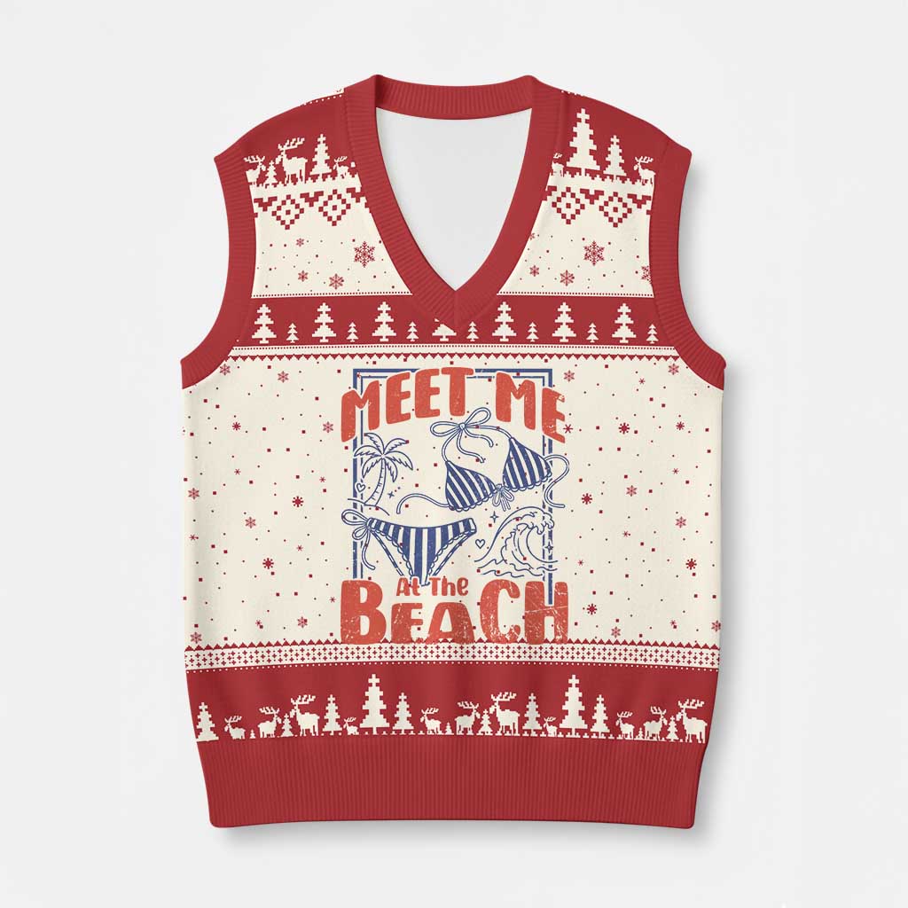 Meet Me At The Beach V-Neck Knit Sweater Vest Summer Girls Trip Bikini Lover Gift TS12 Beige Red Print Your Wear