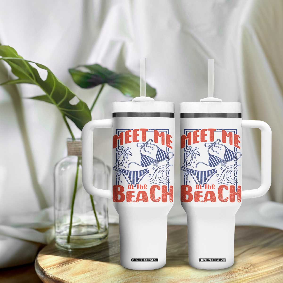 Meet Me At The Beach Tumbler With Handle Summer Girls Trip Bikini Lover Gift TS12 Print Your Wear