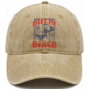 Meet Me At The Beach Washed Cotton Baseball Cap Summer Girls Trip Bikini Lover Gift TS12 Print Your Wear