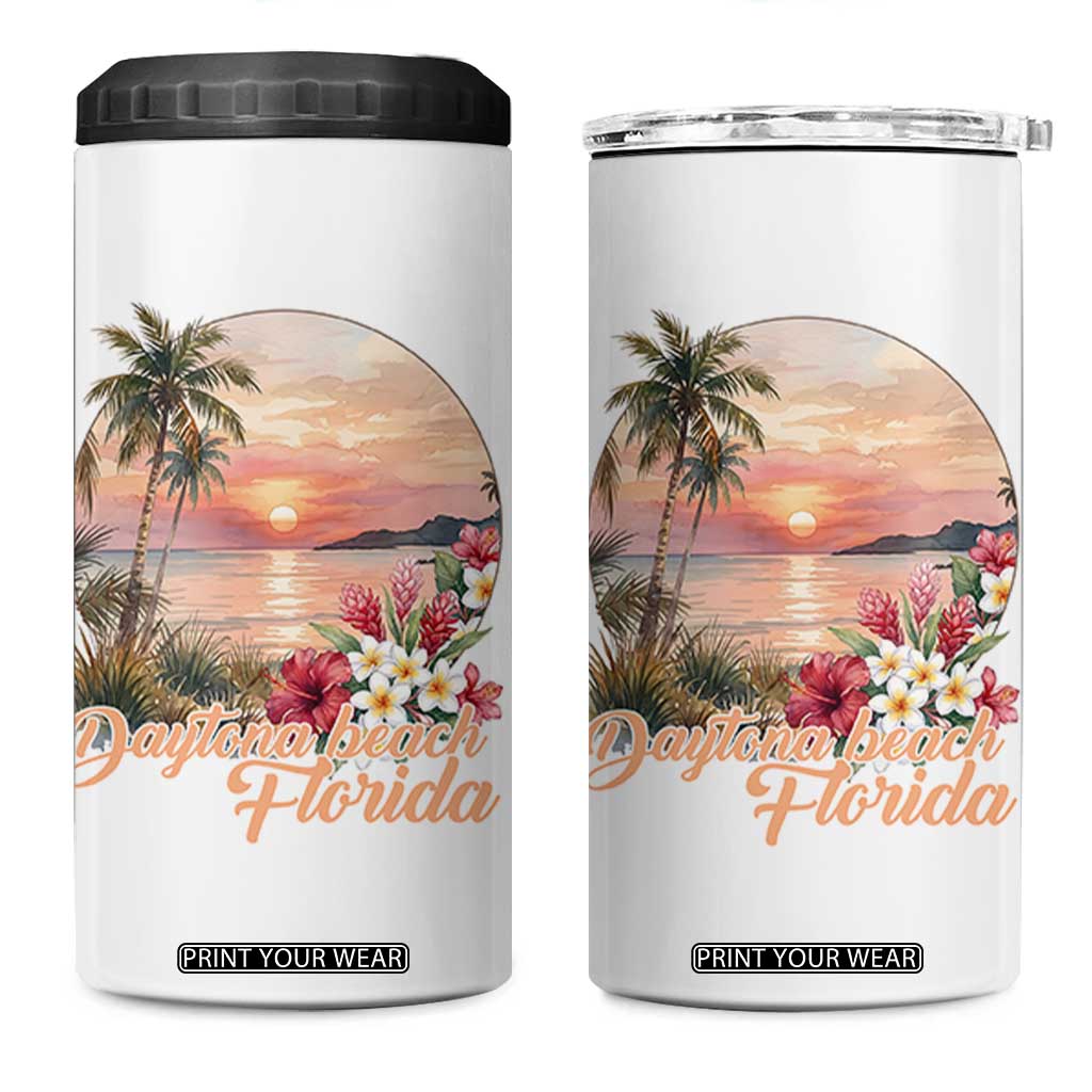 Daytona Beach Florida 4 in 1 Can Cooler Tumbler Tropical Palm Tree Ocean Travel Gift TS12 One Size: 16 oz White Print Your Wear