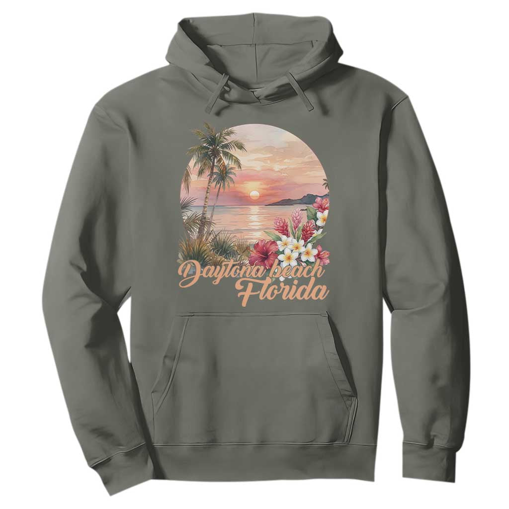 Daytona Beach Florida Hoodie Tropical Palm Tree Ocean Travel Gift TS12 Military Green Print Your Wear