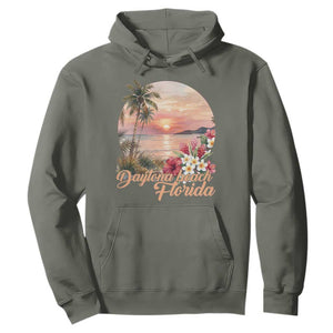 Daytona Beach Florida Hoodie Tropical Palm Tree Ocean Travel Gift TS12 Military Green Print Your Wear