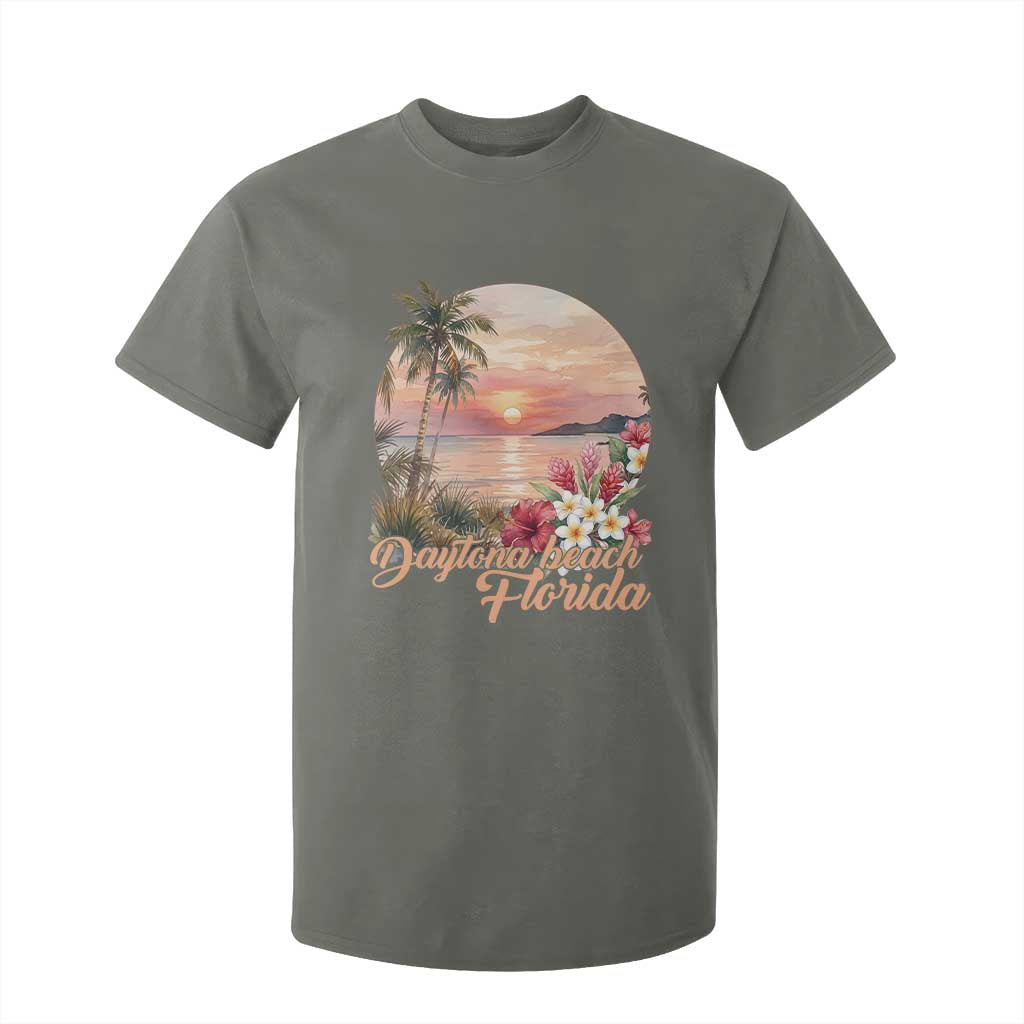 Daytona Beach Florida T Shirt For Kid Tropical Palm Tree Ocean Travel Gift TS12 Military Green Print Your Wear