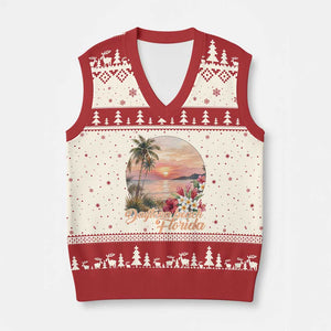 Daytona Beach Florida V-Neck Knit Sweater Vest Tropical Palm Tree Ocean Travel Gift TS12 Beige Red Print Your Wear