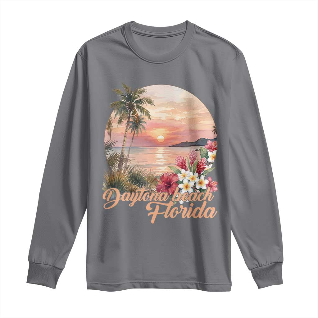 Daytona Beach Florida Long Sleeve Shirt Tropical Palm Tree Ocean Travel Gift TS12 Charcoal Print Your Wear