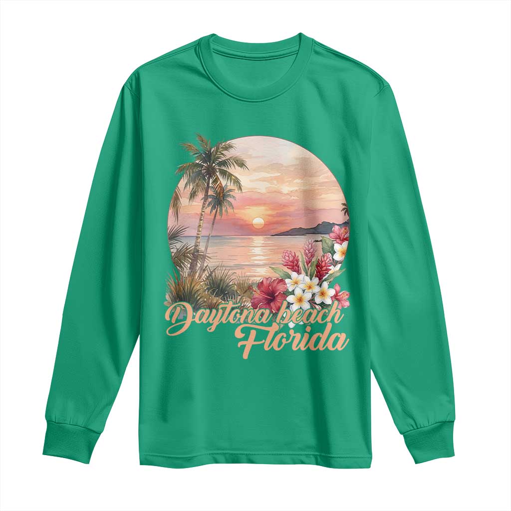 Daytona Beach Florida Long Sleeve Shirt Tropical Palm Tree Ocean Travel Gift TS12 Irish Green Print Your Wear