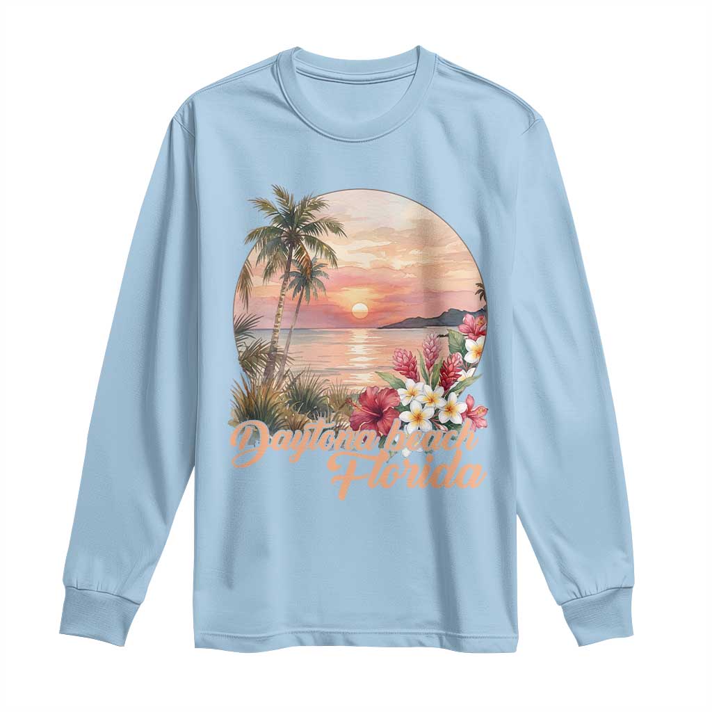 Daytona Beach Florida Long Sleeve Shirt Tropical Palm Tree Ocean Travel Gift TS12 Light Blue Print Your Wear