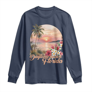 Daytona Beach Florida Long Sleeve Shirt Tropical Palm Tree Ocean Travel Gift TS12 Navy Print Your Wear