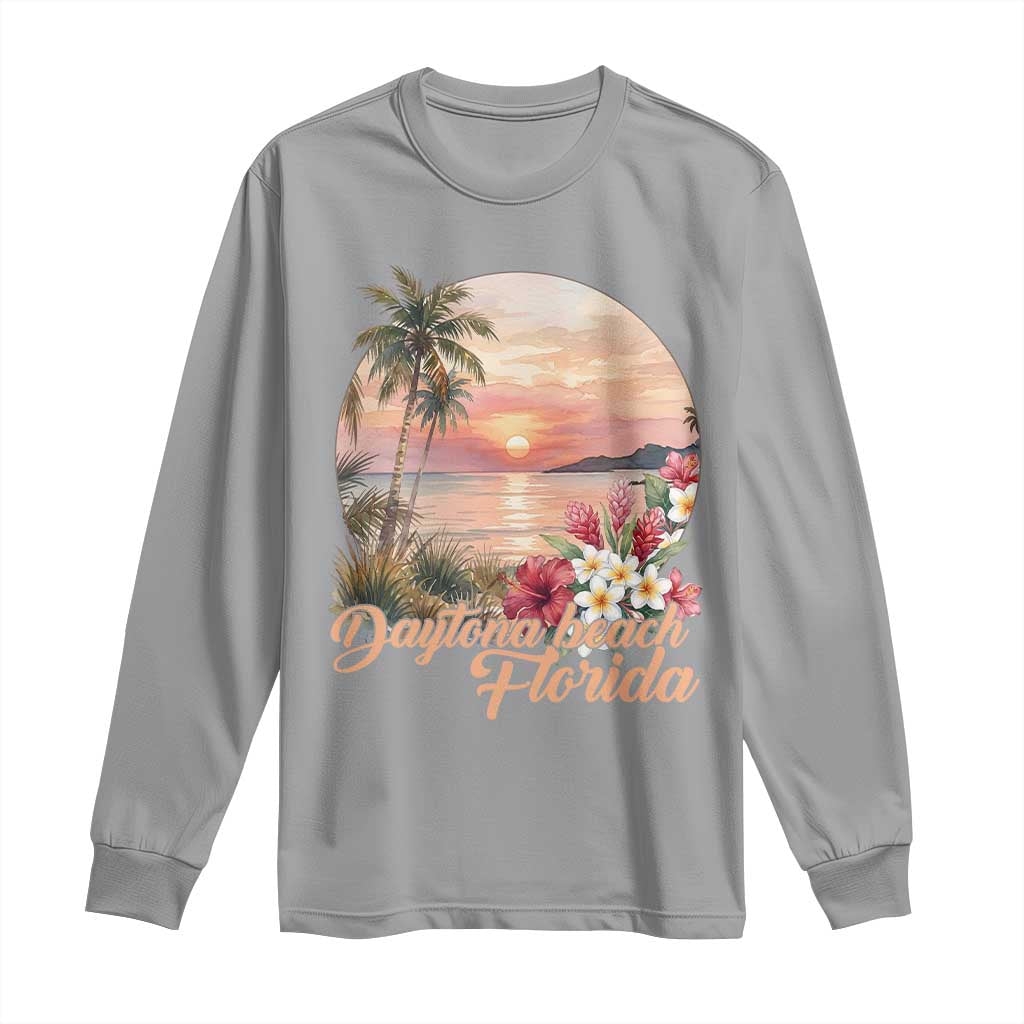 Daytona Beach Florida Long Sleeve Shirt Tropical Palm Tree Ocean Travel Gift TS12 Sport Gray Print Your Wear