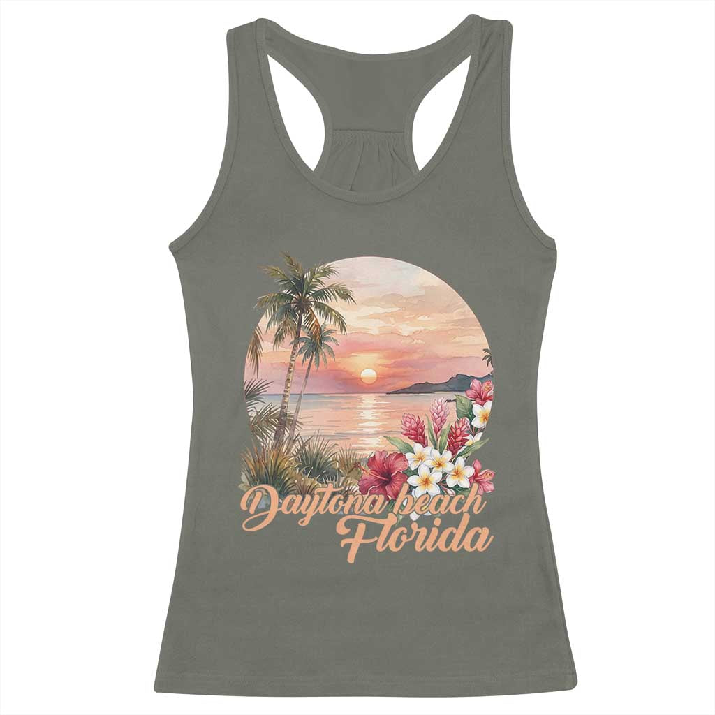 Daytona Beach Florida Racerback Tank Top Tropical Palm Tree Ocean Travel Gift TS12 Military Green Print Your Wear