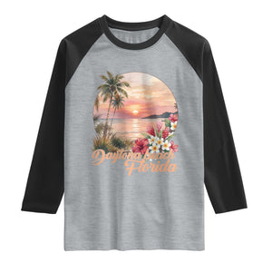 Daytona Beach Florida Raglan Shirt Tropical Palm Tree Ocean Travel Gift TS12 Heather Gray Black Print Your Wear
