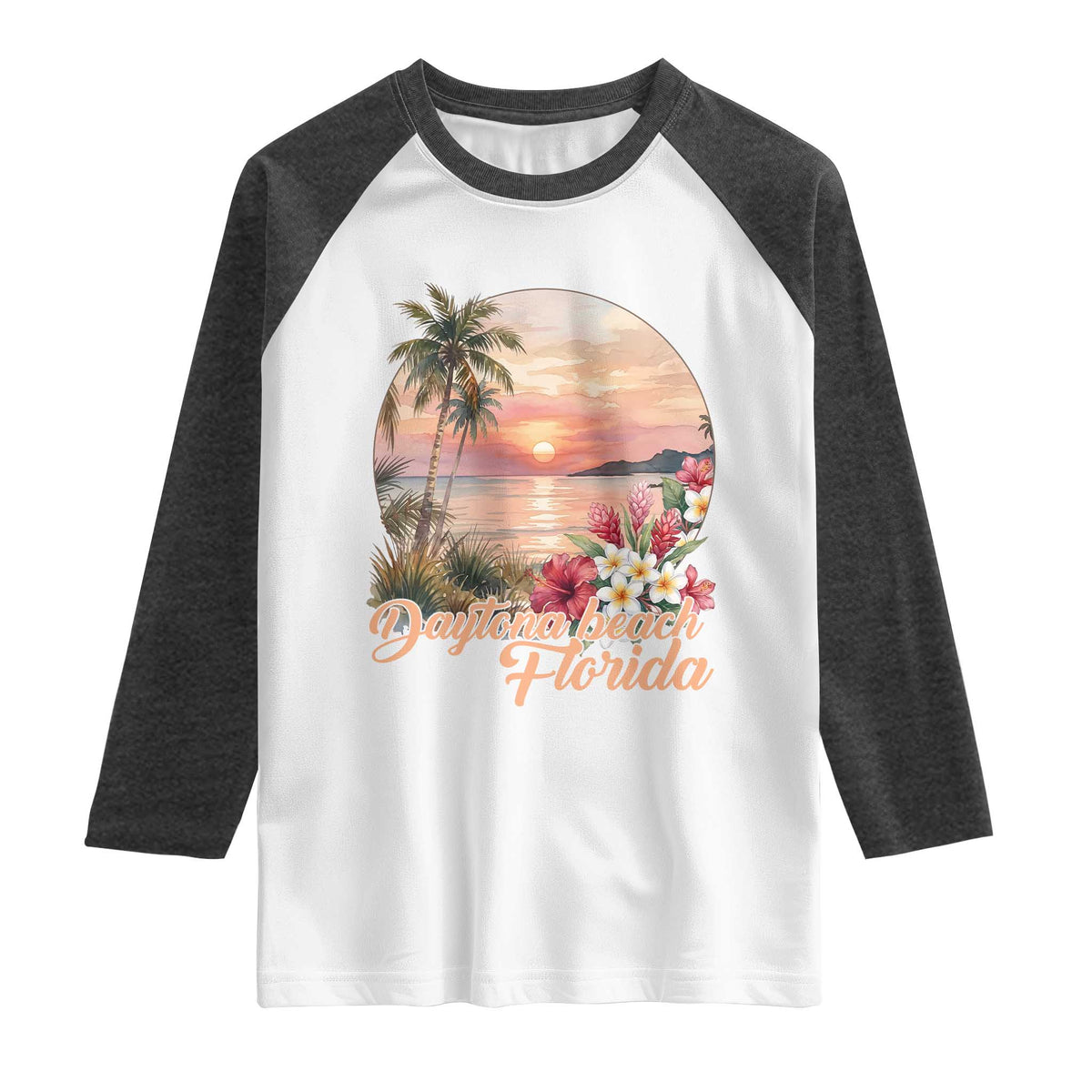 Daytona Beach Florida Raglan Shirt Tropical Palm Tree Ocean Travel Gift TS12 White Heather Charcoal Print Your Wear