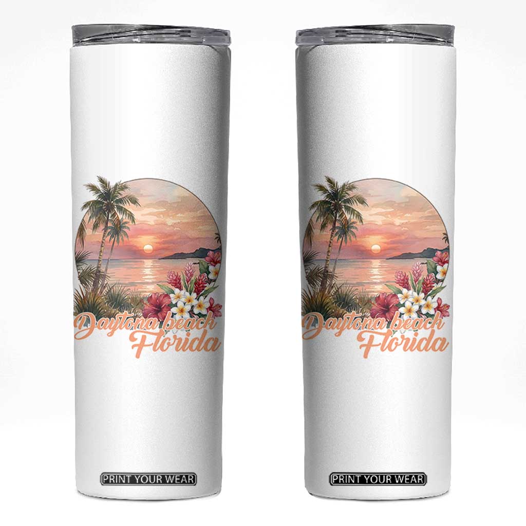 Daytona Beach Florida Skinny Tumbler Tropical Palm Tree Ocean Travel Gift TS12 White Print Your Wear