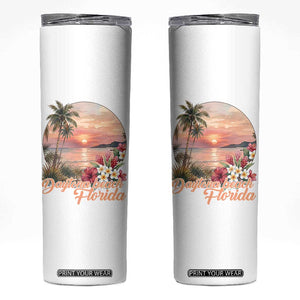 Daytona Beach Florida Skinny Tumbler Tropical Palm Tree Ocean Travel Gift TS12 White Print Your Wear