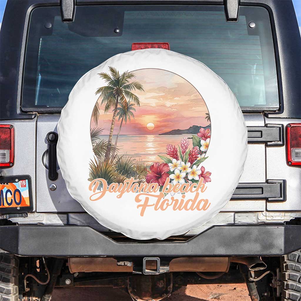 Daytona Beach Florida Spare Tire Cover Tropical Palm Tree Ocean Travel Gift TS12 No hole White Print Your Wear
