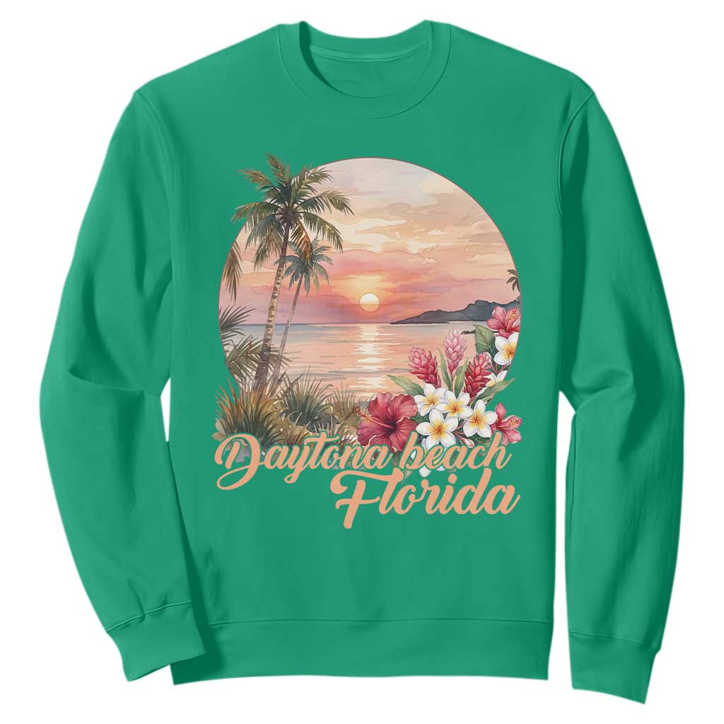 Daytona Beach Florida Sweatshirt Tropical Palm Tree Ocean Travel Gift TS12 Irish Green Print Your Wear