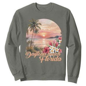 Daytona Beach Florida Sweatshirt Tropical Palm Tree Ocean Travel Gift TS12 Military Green Print Your Wear
