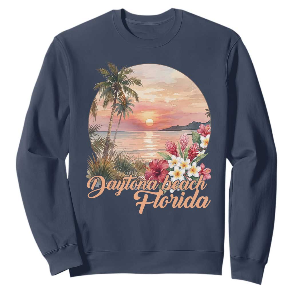 Daytona Beach Florida Sweatshirt Tropical Palm Tree Ocean Travel Gift TS12 Navy Print Your Wear