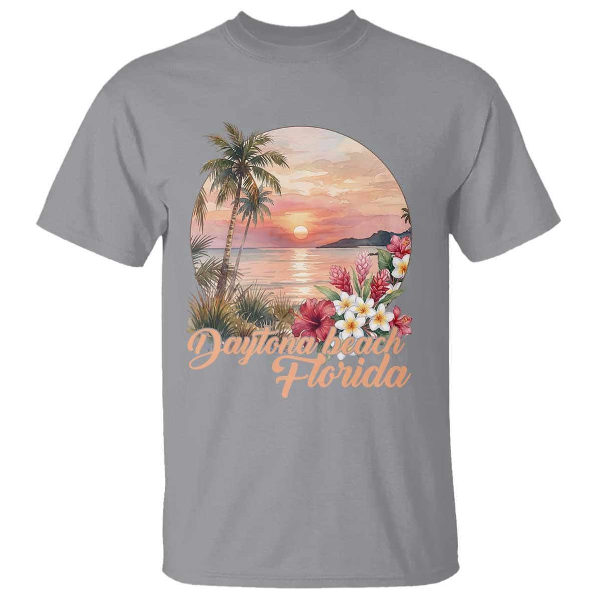 Daytona Beach Florida T Shirt Tropical Palm Tree Ocean Travel Gift TS12 Sport Gray Print Your Wear