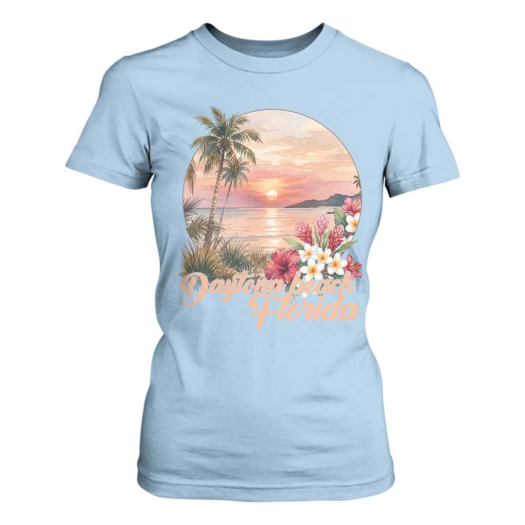 Daytona Beach Florida T Shirt For Women Tropical Palm Tree Ocean Travel Gift TS12 Light Blue Print Your Wear