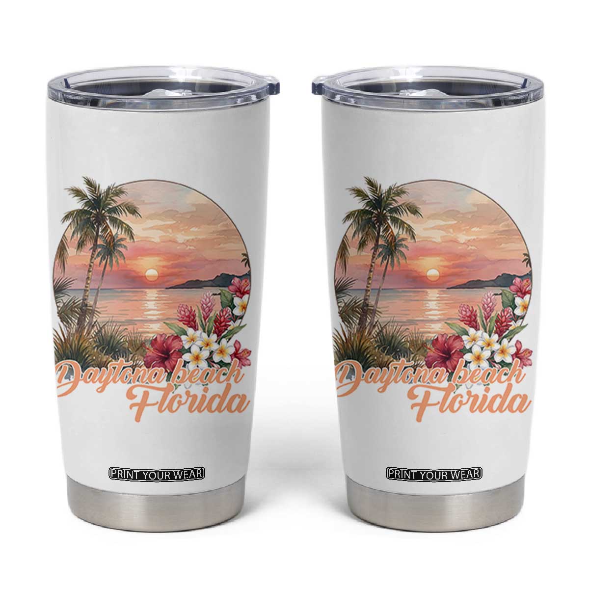 Daytona Beach Florida Tumbler Cup Tropical Palm Tree Ocean Travel Gift TS12 White Print Your Wear