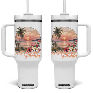 Daytona Beach Florida Tumbler With Handle Tropical Palm Tree Ocean Travel Gift TS12 One Size: 40 oz White Print Your Wear