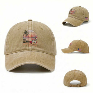 Daytona Beach Florida Washed Cotton Baseball Cap Tropical Palm Tree Ocean Travel Gift TS12 Washed Cap Universal Fit Khaki Print Your Wear